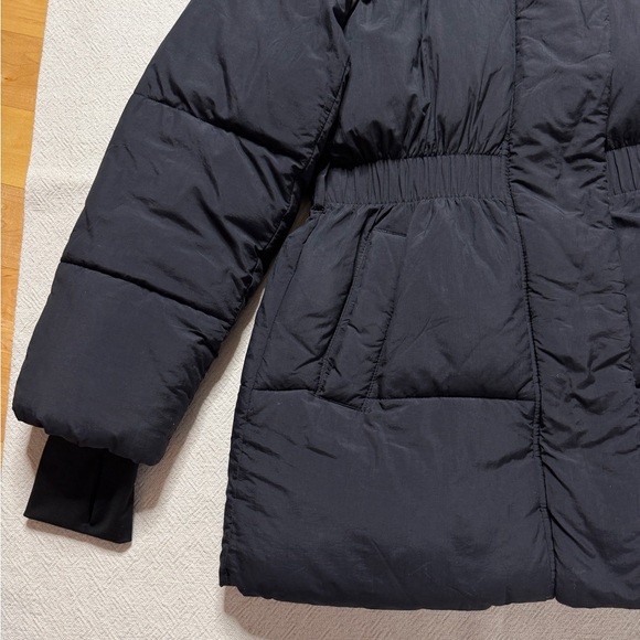 GAP Primaloft Puffer Midi Coat Black Fur Trim Hooded Winter Jacket M - Picture 5 of 13